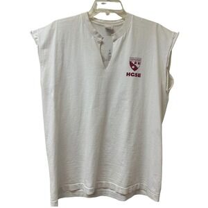 Harvard University HGSE Summer Institute Muscle Tee White Vintage Split Neck L